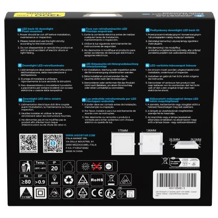 Aigostar - LED-upotettava kattovalaisin LED/12W/230V 3000K 17,5x17,5 cm valkoinen