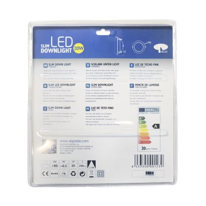 Aigostar - LED upotettava valo ULTRATHIN LED/20W/230V 3000K mattakromi