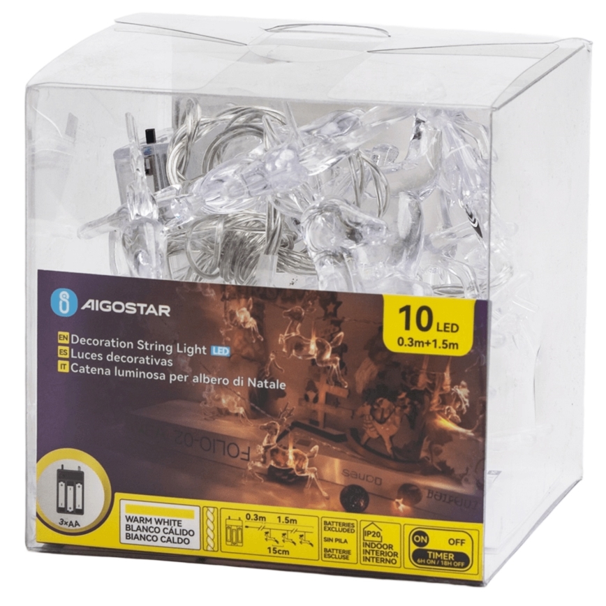 Aigostar - LED-valoketju 10xLED/3xAA 1,5m lämmin valkoinen peurat