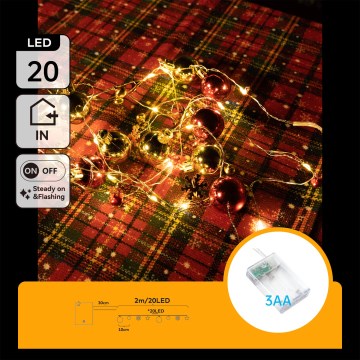 Aigostar - LED  valoketju 20xLED/3xAA 2m lämmin valkoinen