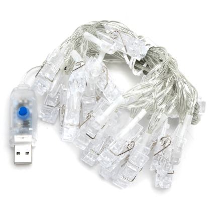 Aigostar - LED-valoketju 20xLED/5W/USB 6 m lämmin valkoinen