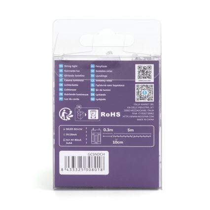 Aigostar - LED-valoketju 50xLED/3xAA 5,3m monivärinen