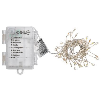 Aigostar - LED-valoketju ulkokäyttöön 50xLED/8 toimintoa 3xAA 1,8m IP44 monivärinen