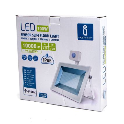 Aigostar - LED-valonheitin anturilla LED/100W/230V 6400K IP65 valkoinen