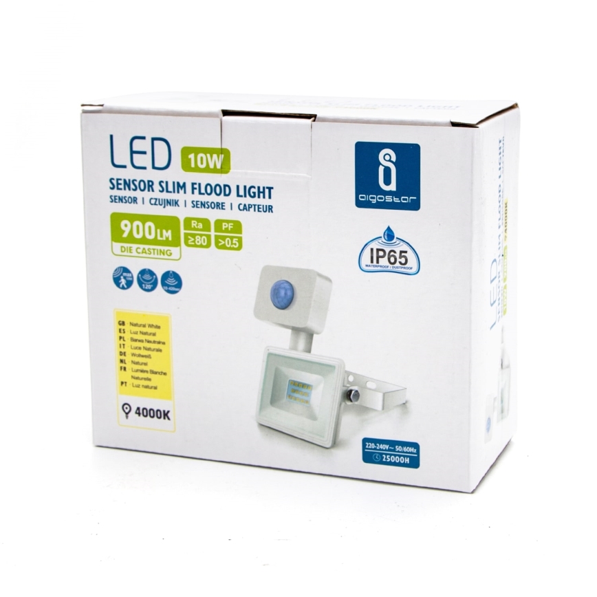 Aigostar - LED-valonheitin anturilla LED/10W/230V 4000K IP65 valkoinen