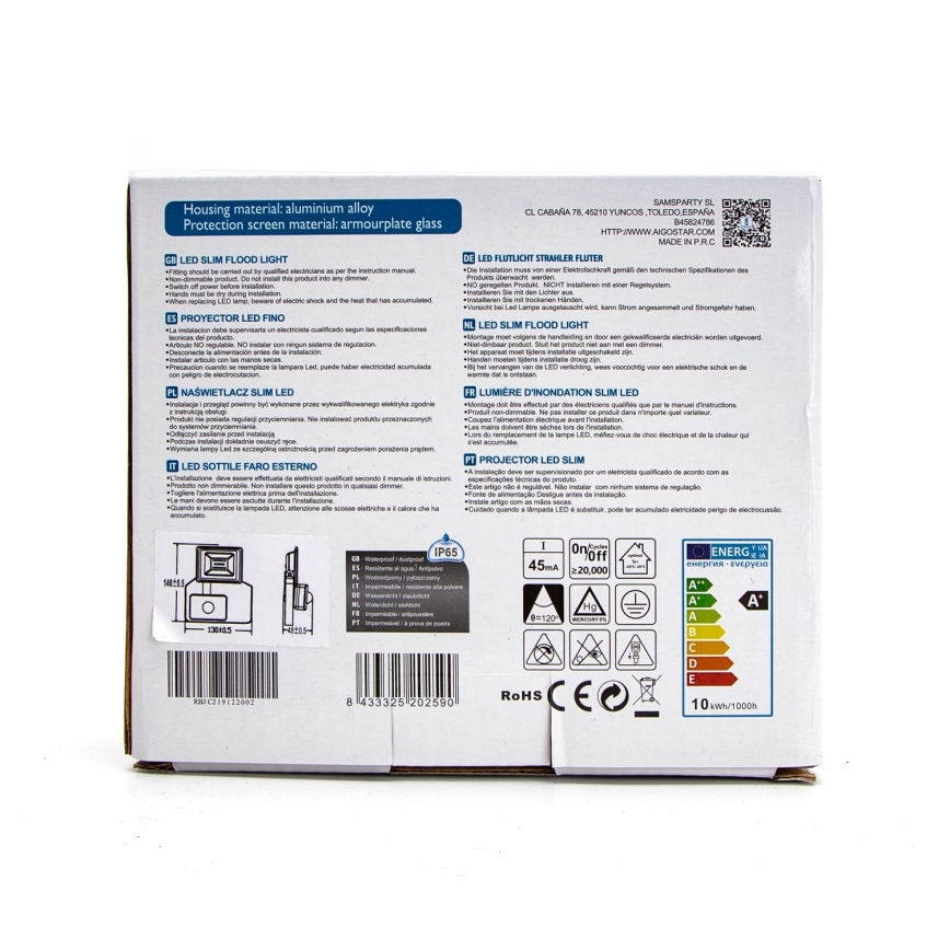 Aigostar - LED-valonheitin anturilla LED/10W/230V 4000K IP65 valkoinen