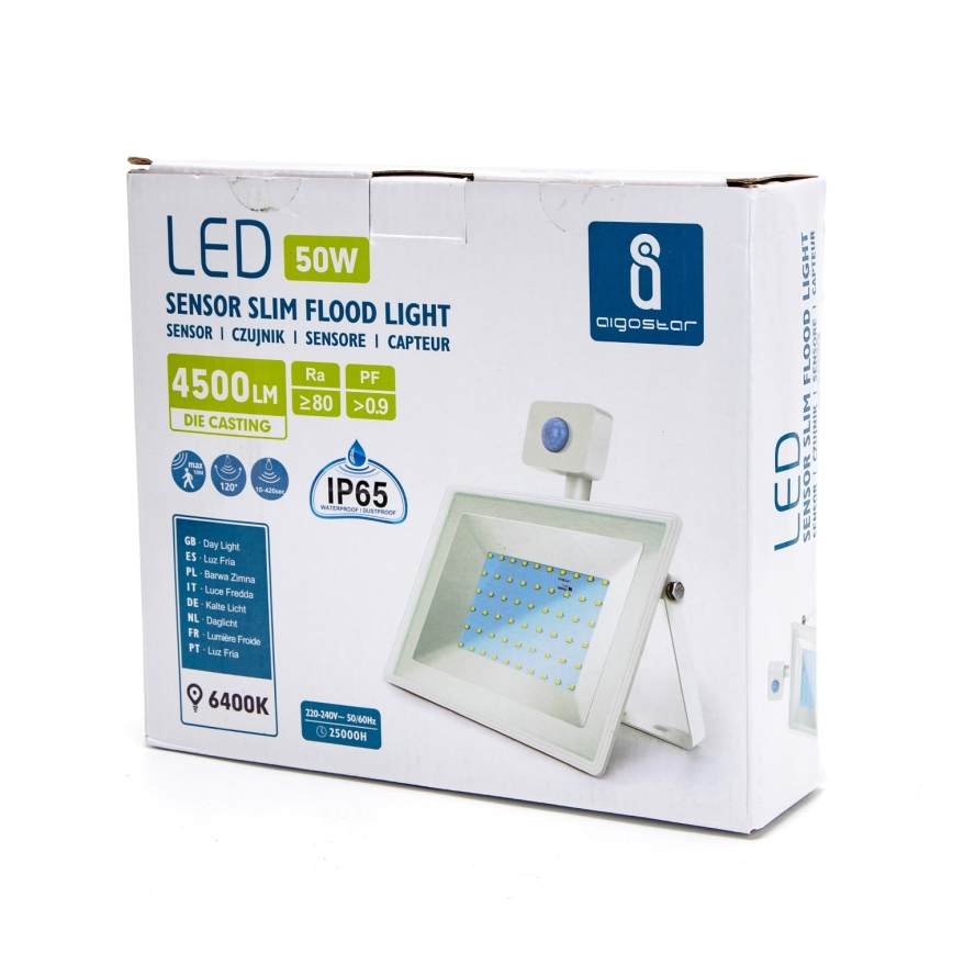 Aigostar - LED-valonheitin anturilla LED/50W/230V 6400K IP65 valkoinen
