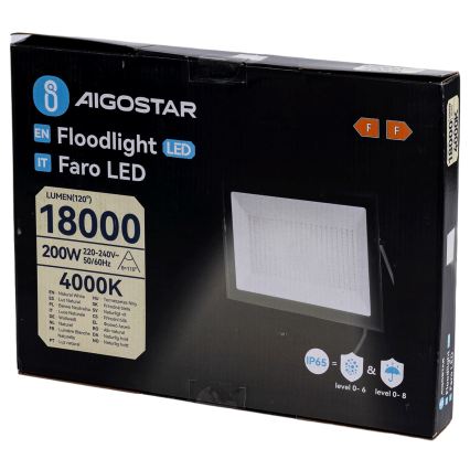 Aigostar - LED-valonheitin LED/200W/230V 4000K IP65 musta