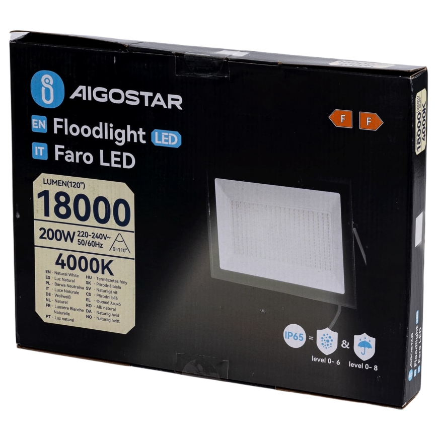 Aigostar - LED-valonheitin LED/200W/230V 4000K IP65 musta