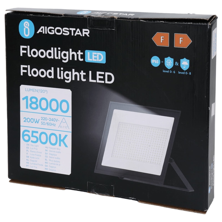 Aigostar - LED-valonheitin LED/200W/230V 6500K IP65 musta