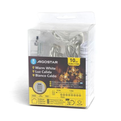 Aigostar - LED-valosarja 10 x LED / 3 x AA, 1,5 m, lämmin valkoinen, lumihiutaleet