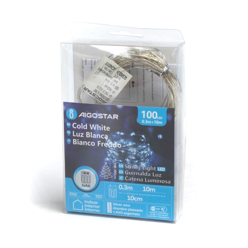 Aigostar - LED-valosarja 100xLED/3xAA 10,3 m kylmänvalkoinen