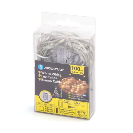 Aigostar - LED-valosarja 100xLED/3xAA 10,3m lämmin valkoinen