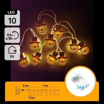 Aigostar - LED-valosarja 10xLED/3xAA 1,5 m lämmin valkoinen lumiukko