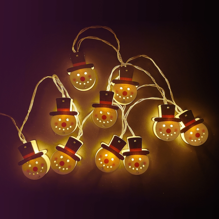 Aigostar - LED-valosarja 10xLED/3xAA 1,5 m lämmin valkoinen lumiukko