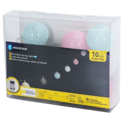 Aigostar - LED-valosarja 10xLED/3xAA, 2 m, lämmin valkoinen