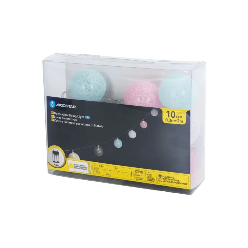 Aigostar - LED-valosarja 10xLED/3xAA, 2 m, lämmin valkoinen