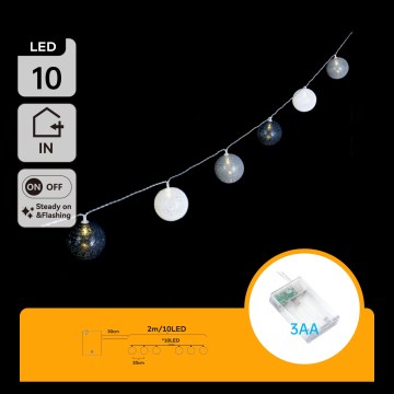 Aigostar - LED-valosarja 10xLED/3xAA, 2 m, lämmin valkoinen