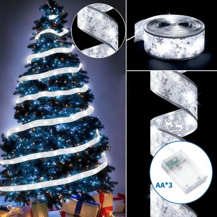 Aigostar - LED-valosarja 50×LED / 3×AA, 5 m, lämmin valkoinen, hopea