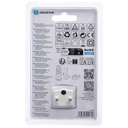 Aigostar - LED Yövalo hämärätunnistimella LED/0,2W/230V 6500K