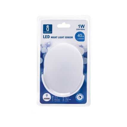 Aigostar - LED-yövalo anturilla LED/1W/230V 6500K soikea