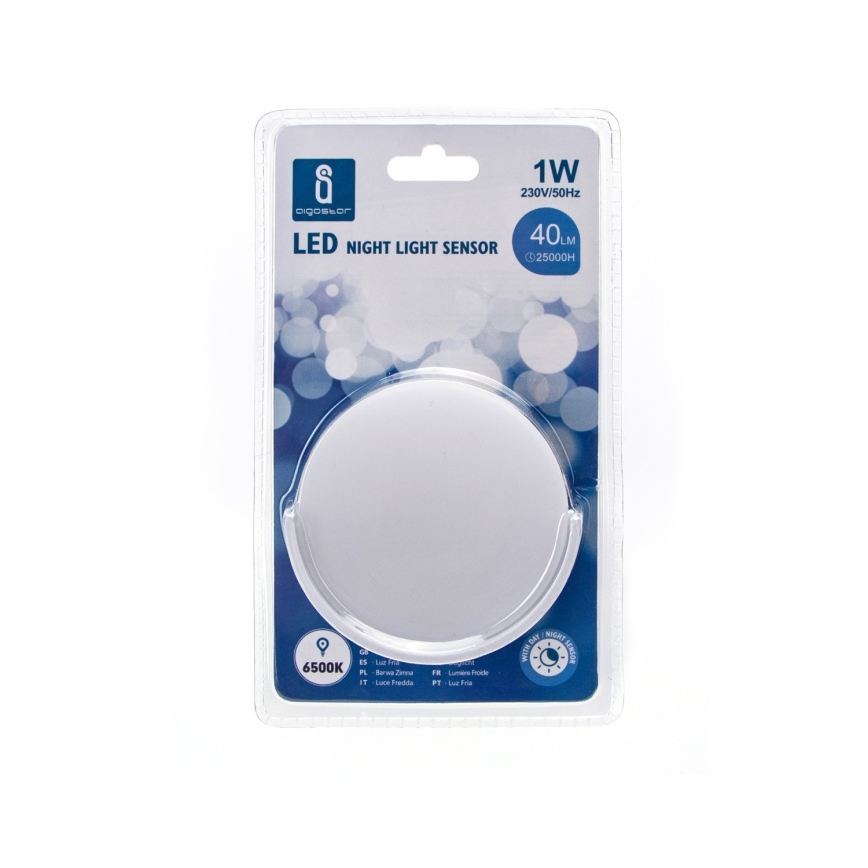 Aigostar - LED Yövalo hämärätunnistimella LED/1W/230V 6500K pyöreä
