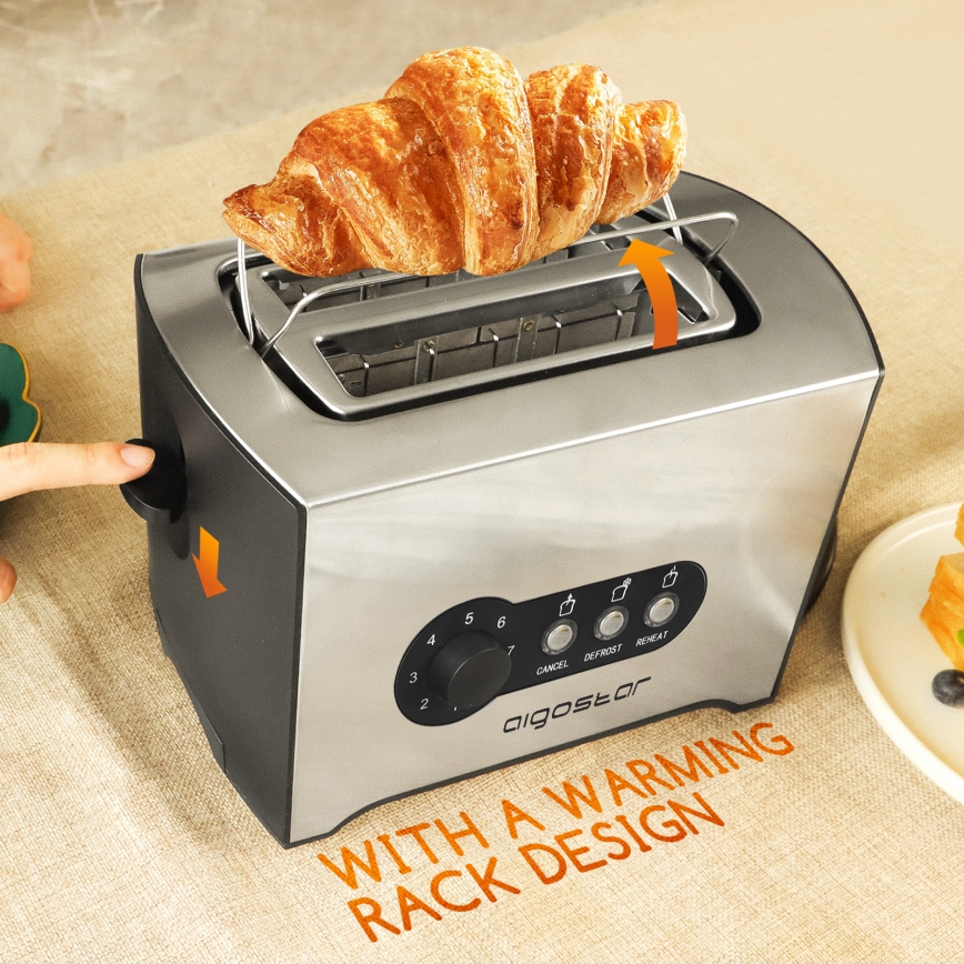 Aigostar - Leivänpaahdin kahdella aukolla 900W/230V mattakromi