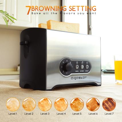 Aigostar - Leivänpaahdin kahdella aukolla 900W/230V mattakromi