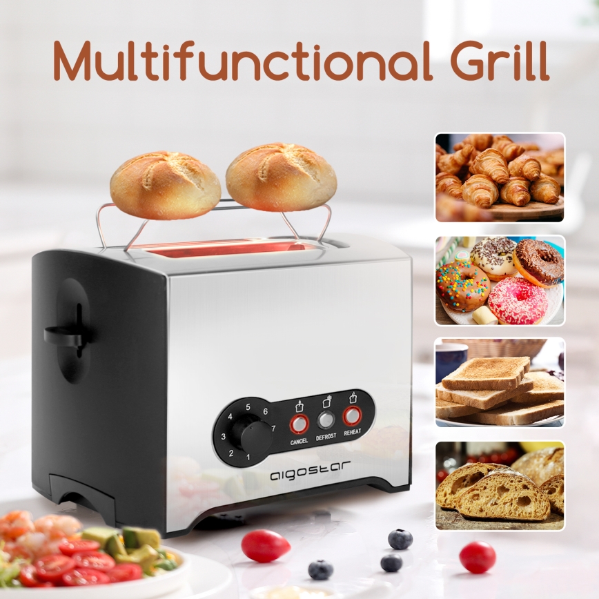 Aigostar - Leivänpaahdin kahdella aukolla 900W/230V mattakromi