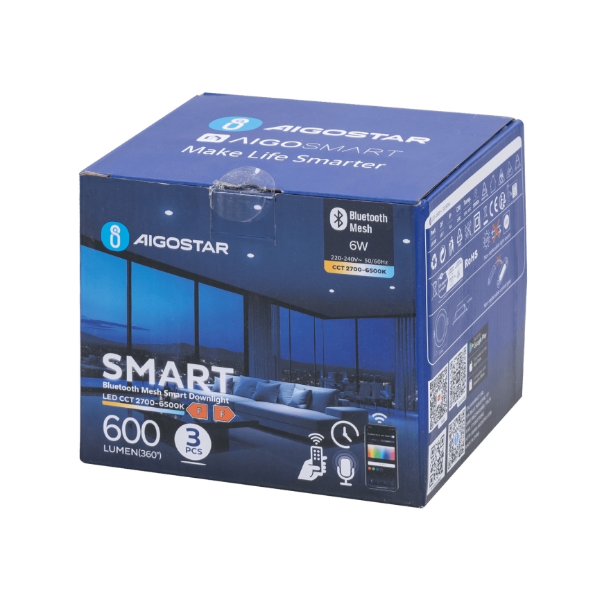 Aigostar - SETTI 3x himmennettävä LED-kattovalaisin MESH LED/6W/230V 2700K-6500K halkaisija 11,5 cm