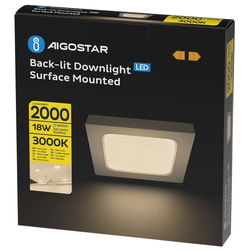 Aigostar - Pinta-asennettava LED-kattovalaisin LED/18W/230V 3000K 22,6x22,6 cm valkoinen