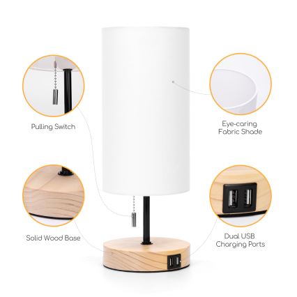 Aigostar - Pöytälamppu USB-portilla 1xE27/40W/230V musta/kerma