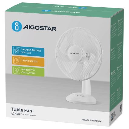 Aigostar - pöytätuuletin 45W/230V valkoinen