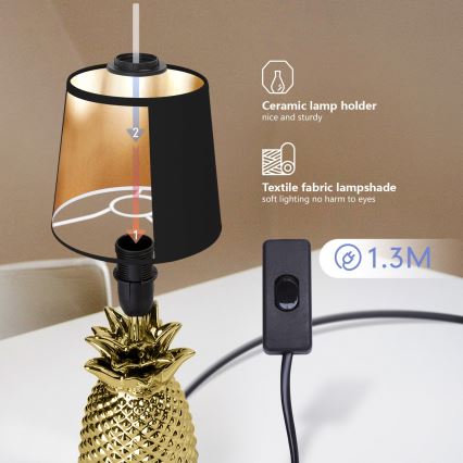 Aigostar - Pöytävalaisin 1xE14/40W/230V kulta/musta