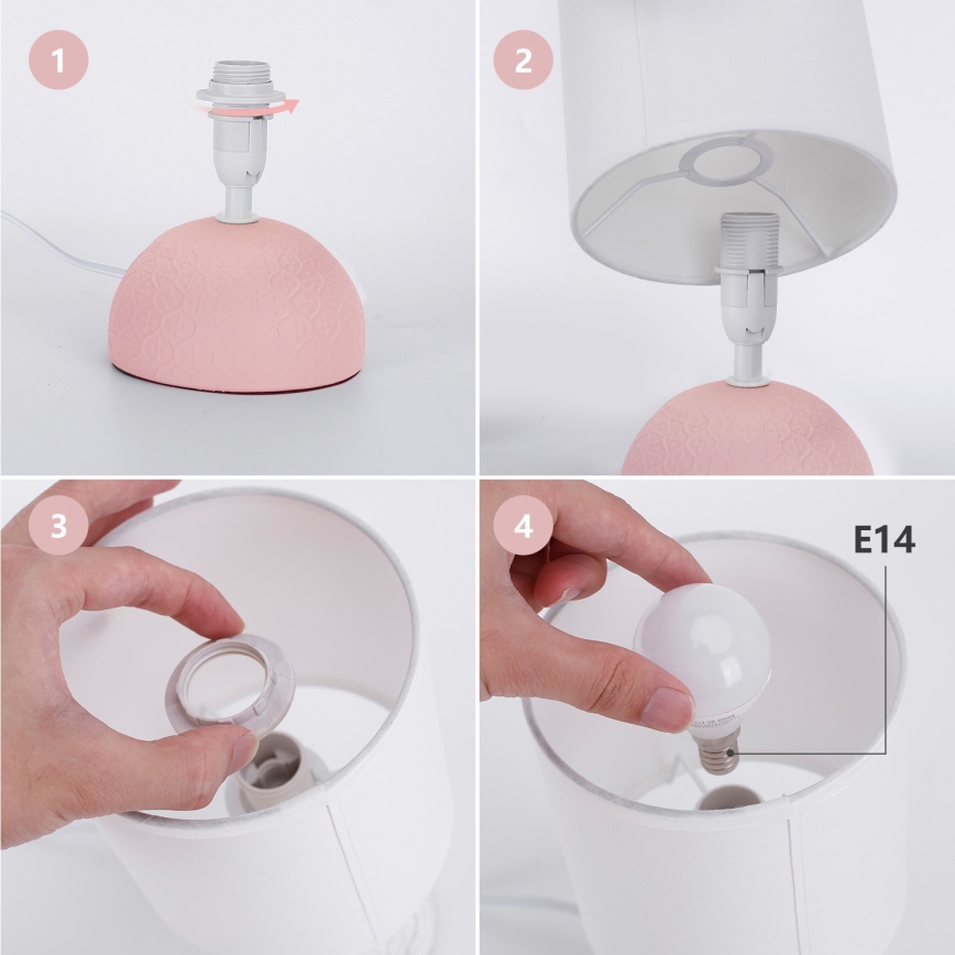 Aigostar - Pöytävalaisin 1xE14/40W/230V pinkki/valkoinen