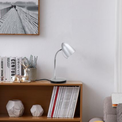 Aigostar - Pöytävalaisin 1xE27/36W/230V hopea/kiiltävä kromi