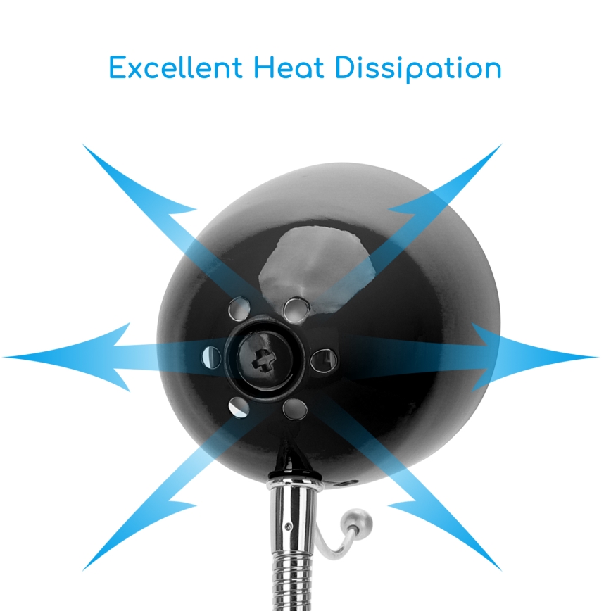 Aigostar - Pöytävalaisin 1xE27/36W/230V musta/kiiltävä kromi