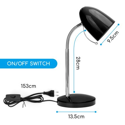 Aigostar - Pöytävalaisin 1xE27/36W/230V musta/kiiltävä kromi