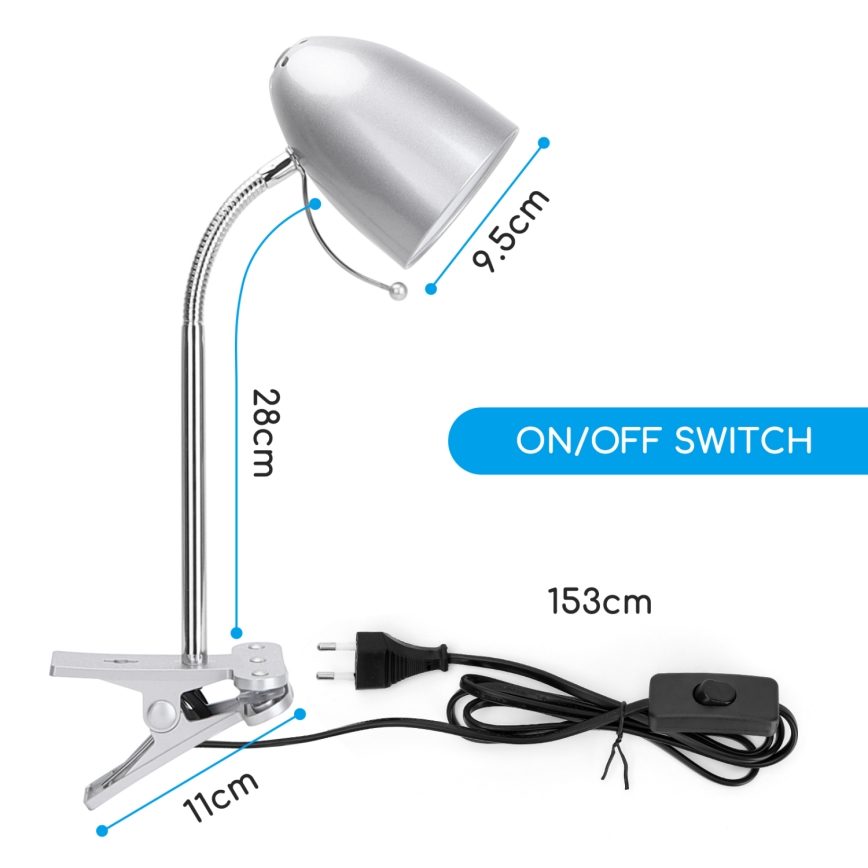 Aigostar -  Pöytävalaisin pidikkeellä 1xE27/11W/230V hopea/kiiltävä kromi
