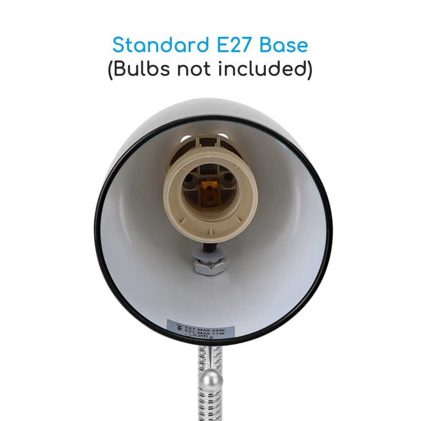 Aigostar -  Pöytävalaisin pidikkeellä 1xE27/11W/230V musta/kiiltävä kromi