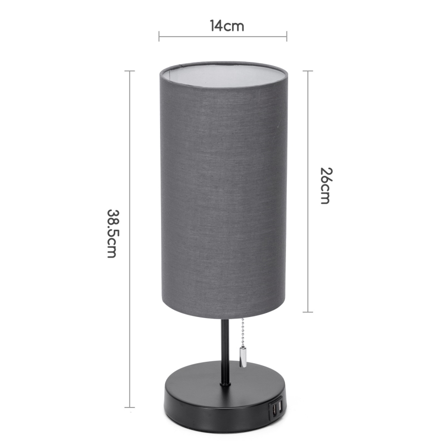 Aigostar - Pöytävalaisin USB-portilla 1xE27/40W/230V musta