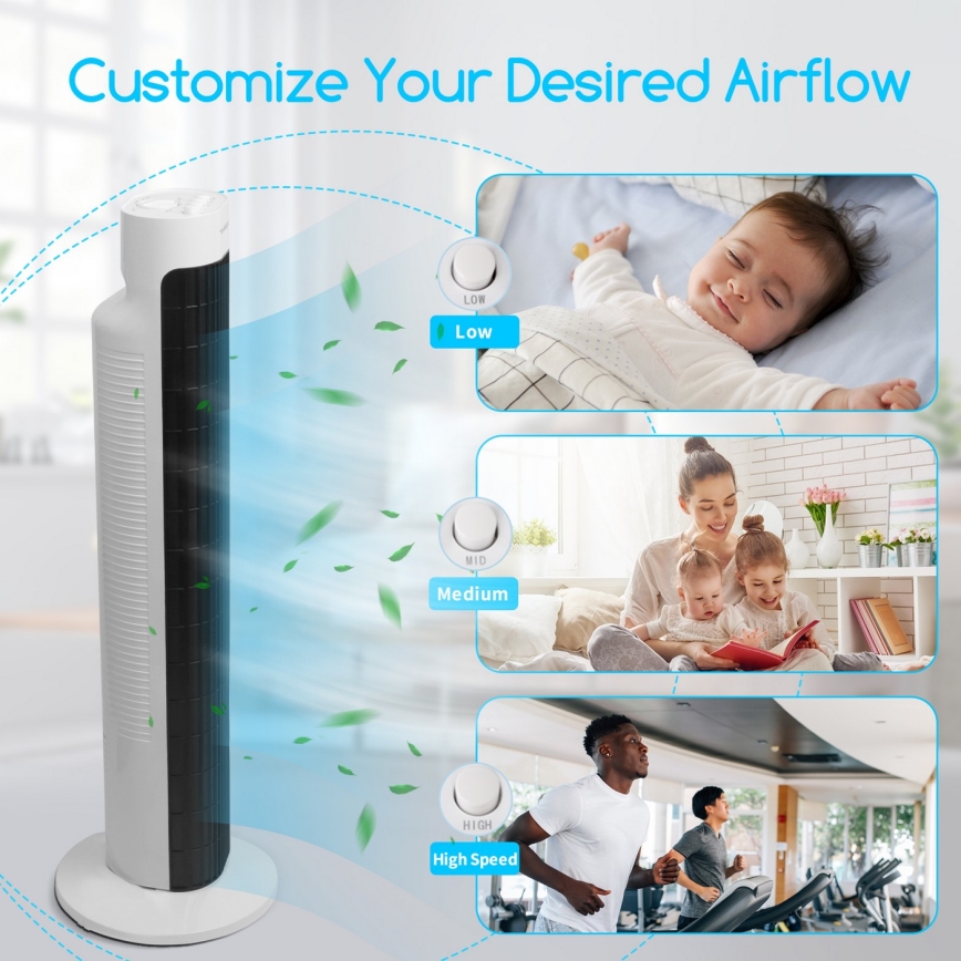 Aigostar - Pylväs tuuletin 45W/230V musta/valkoinen