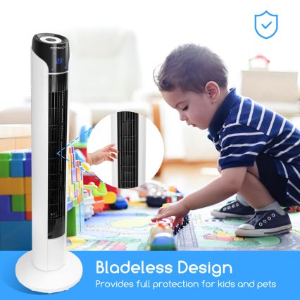 Aigostar - Pylväs tuuletin 50W/230V musta/valkoinen + kaukosäädin