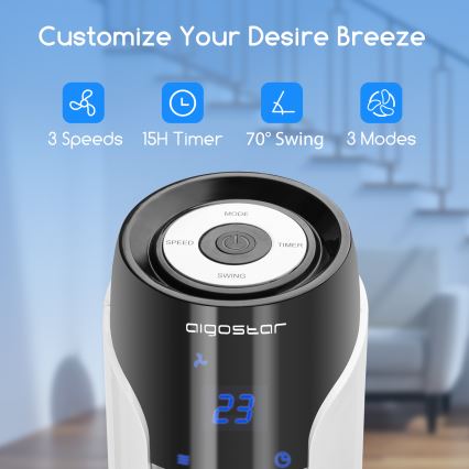 Aigostar - Pylväs tuuletin 50W/230V musta/valkoinen + kaukosäädin