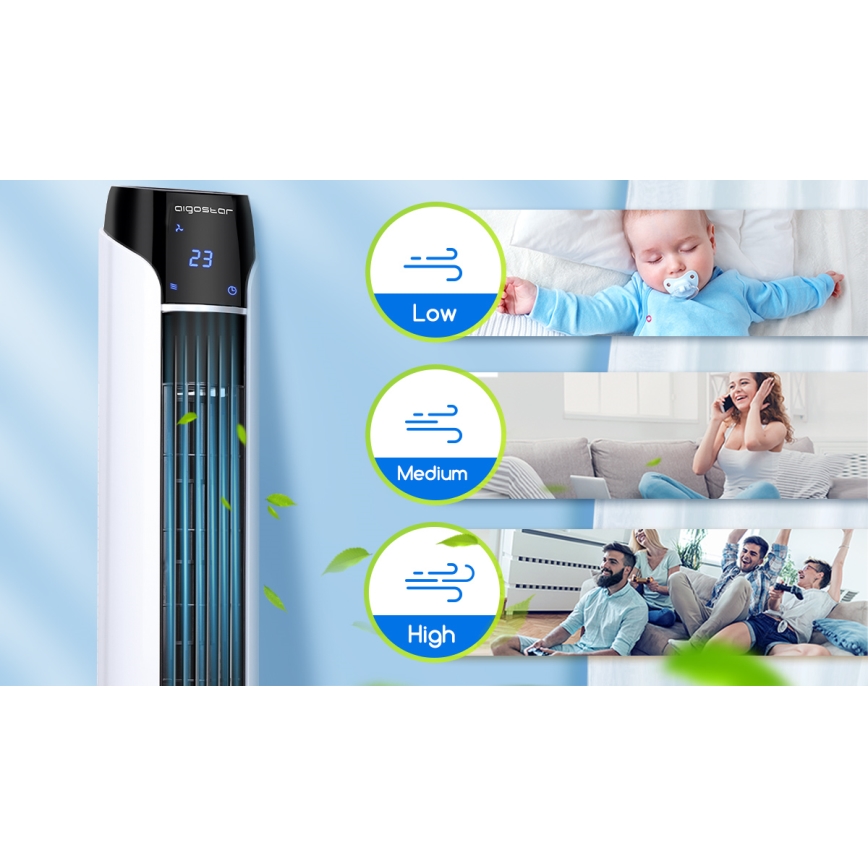 Aigostar - Pylväs tuuletin 50W/230V musta/valkoinen + kaukosäädin