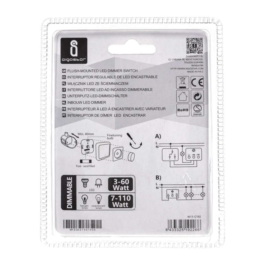 Aigostar - Pyörivä himmennin 110W/230V valkoinen