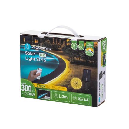 Aigostar - Himmennettävä LED-aurinkonauha LED/1,6W/3,2V 3 m 2700K IP65 1800 mAh + kaukosäädin