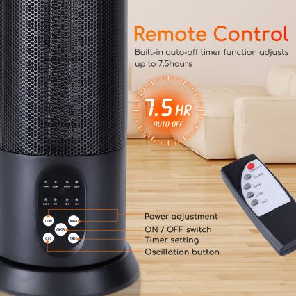 Aigostar - Sähkölämmitin 1500W/230V + kaukosäädin