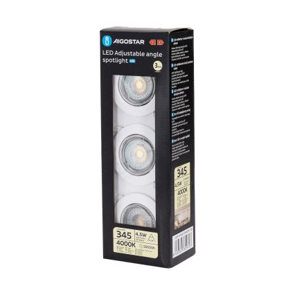 Aigostar - SARJA 3x LED upotettavaa alasvaloa 1xGU10/4,5W/230V 4000K valkoinen