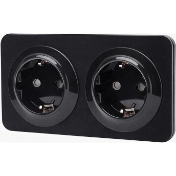 Aigostar - seinäpistorasia kehyksellä, 2x SCHUKO 250 V / 16 A, musta